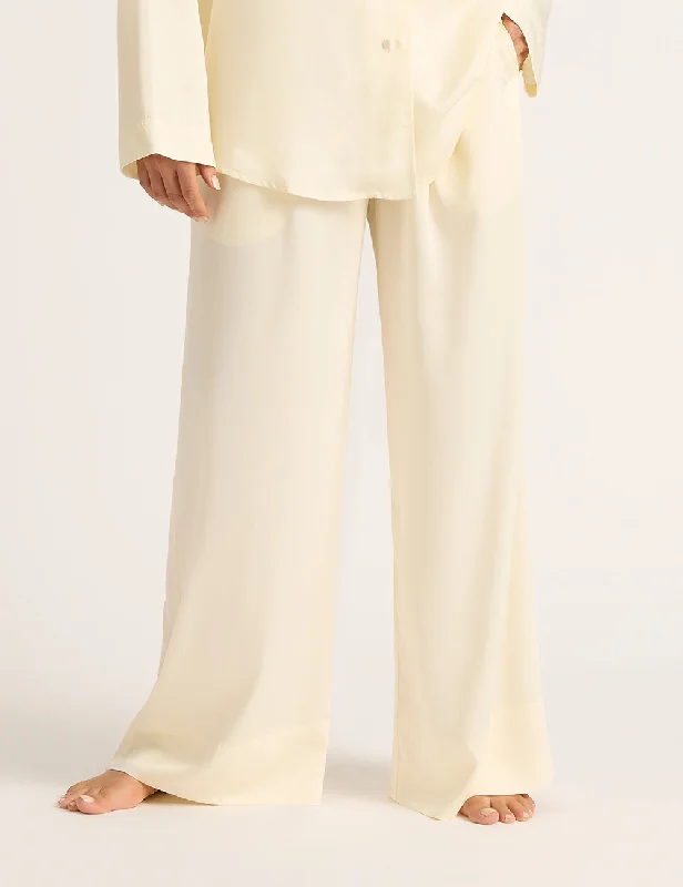 Vegan Silk Wide Leg Sleep Pant - Pearl Linen pajama sets