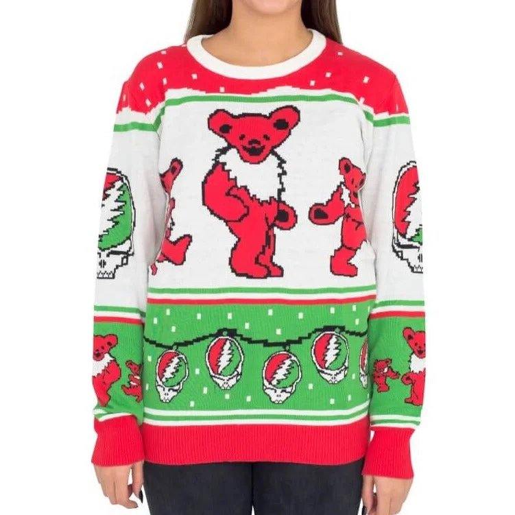 Women's Classic Grateful Dead Dancing Bears Ugly Christmas Sweater V-neck sweaters