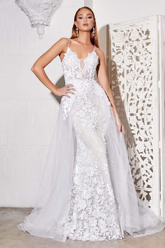 Cinderella Divine Bridal - CD931W V-Neck Lace Bridal Gown with Overskirt Classic Bridal Gown Cinderella Divine Bridal - CD931W V-Neck Lace Bridal Gown with Overskirt Classic Bridal Gown