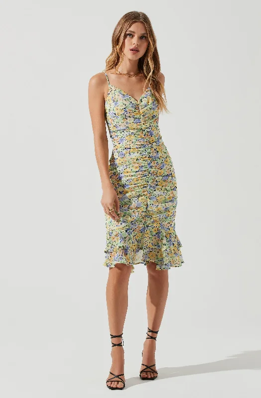 Tawny Floral Ruched Midi Dress Beach midi dresses