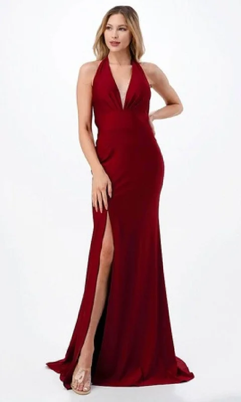Trevi Collection D566 - Halter High Slit Evening Gown Club party dresses