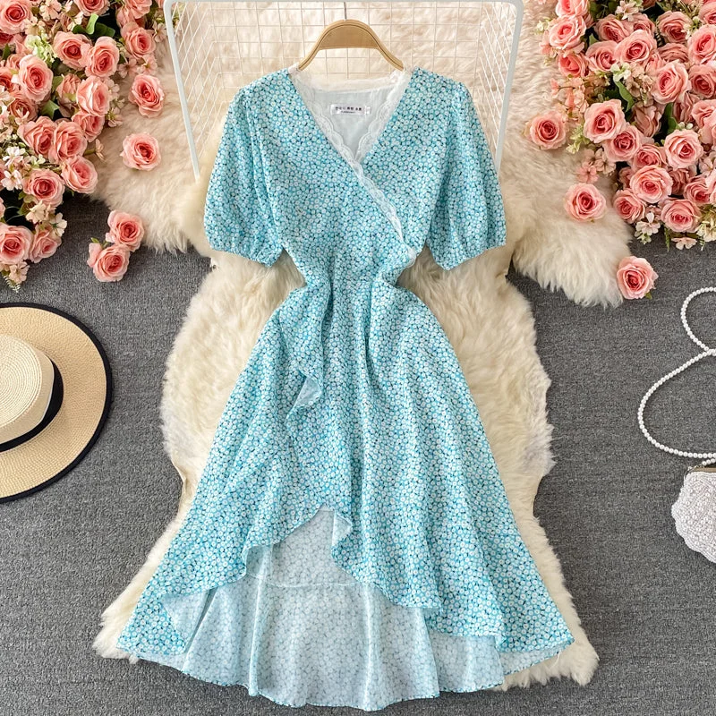 Blue floral high low A line dress fashion dress  532 Fashion Nova floral dresses