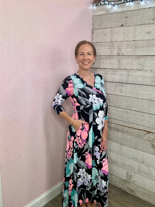 Pink"Own The Night" Black/Teal Wrap Dress Casual unclassified dresses