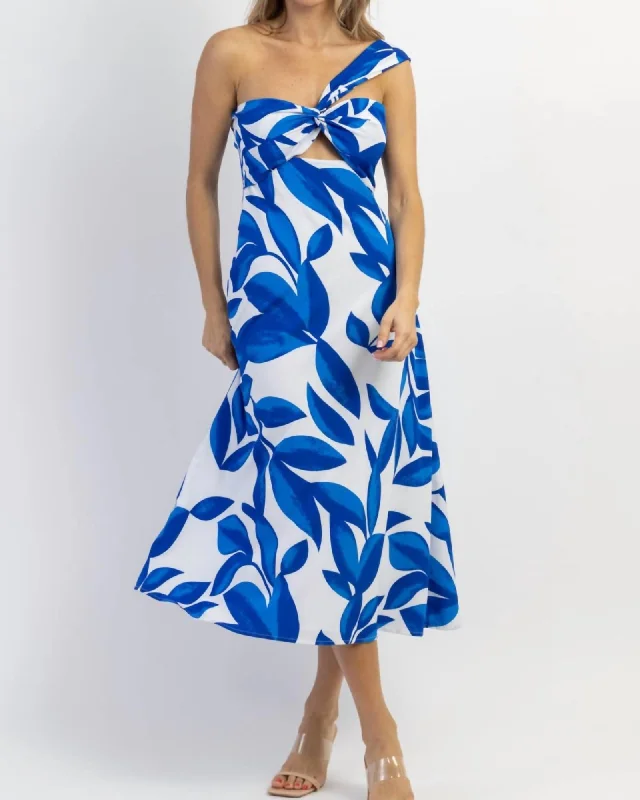 Tahiti One Shoulder Dress In Blue Leaf | Blue Leaf Earthy tone unclassified dresses
