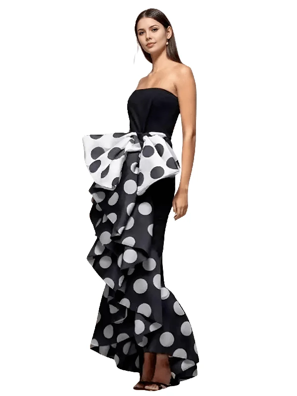 Women's British Style Bow-Embellished Pleated Polka Dot Strapless Dress Sleeveless Elegant Evening Dresses Street style unclassified dresses