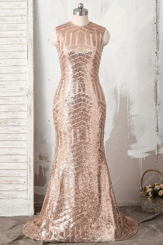 Sparkly Striped Gold Sequin Mermaid Prom Dress Formal Sequin Dress