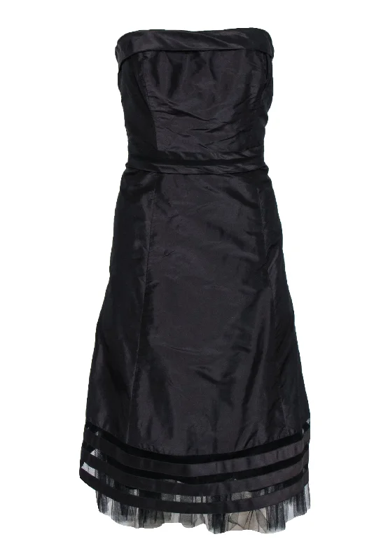 Vera Wang - Dark Brown Strapless Silk A-Line Dress w/ Tulle Underlay Sz 10 Stylish Tulle Dress Vera Wang - Dark Brown Strapless Silk A-Line Dress w/ Tulle Underlay Sz 10 Stylish Tulle Dress