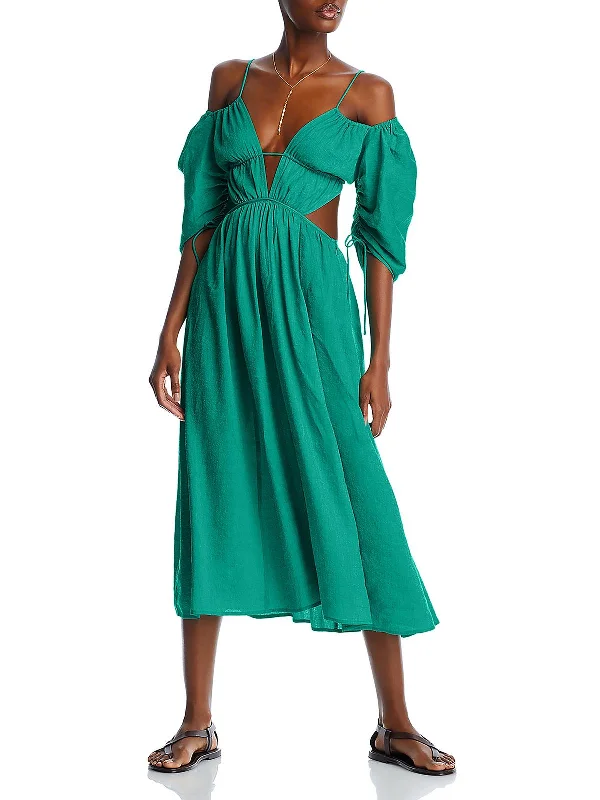 Charlize Womens Linen Blend Cut-Out Midi Dress Classic Midi Skirt