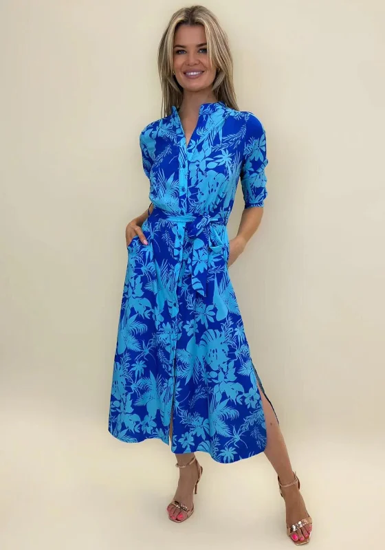 Kate & Pippa Capri Leaf Print Midi Dress, Flower Blue Pleated Midi Skirt